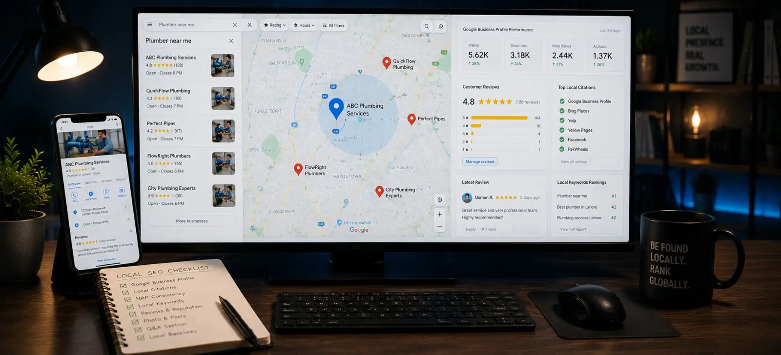 Map view representing local search rankings